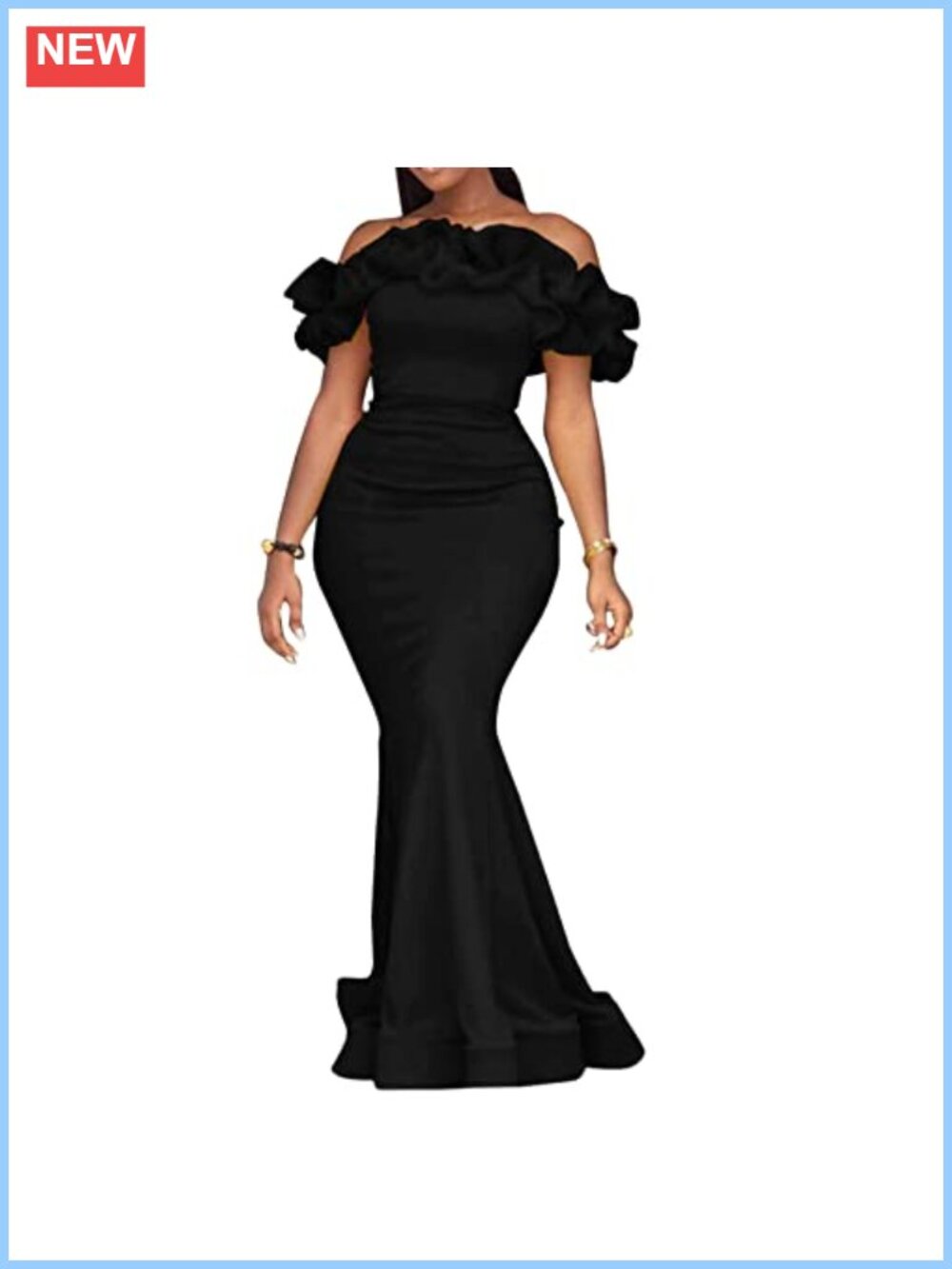 Off Shoulder Ruffle Mermaid Formal Maxi Dress Evening Gown